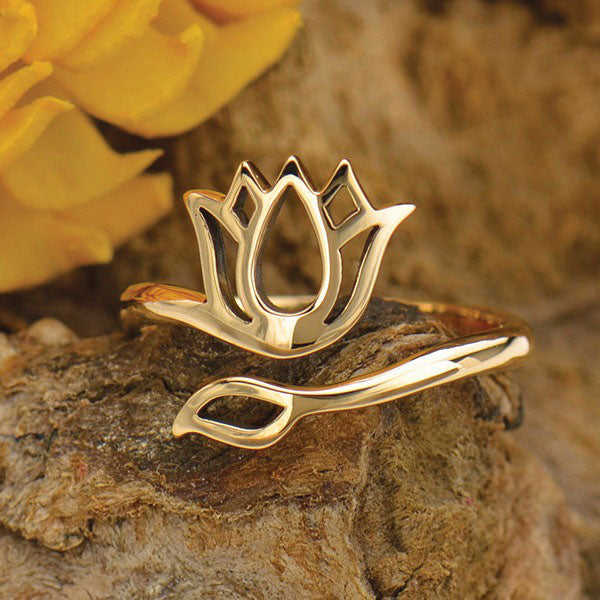 Adjustable Ring with Lotus Design - Bronze - 1pc