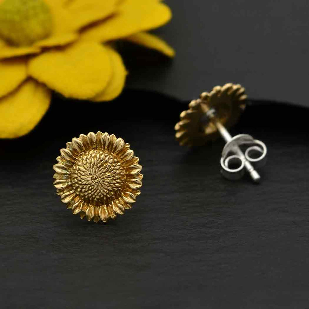 Bronze Sunflower Post Earrings 10x10mm - 1pr