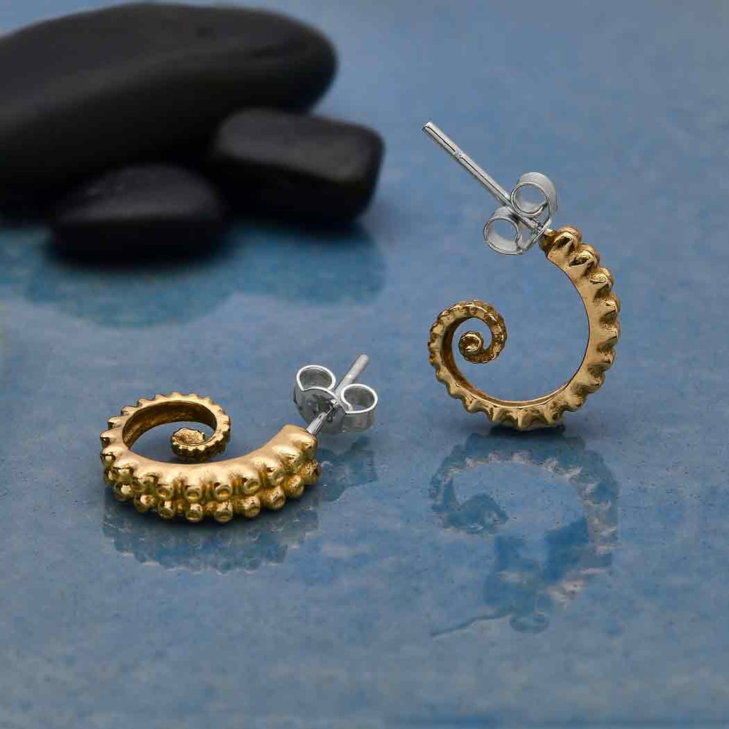 Bronze Octopus Tentacle Post Hoop Earrings 15x4mm - 1pr