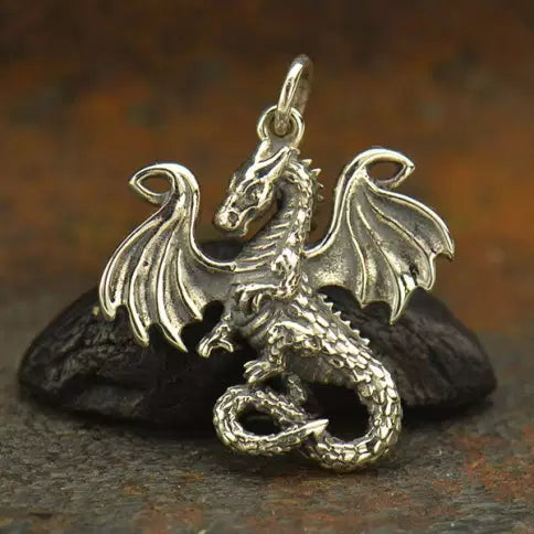 Sterling Silver Fairy Tale Dragon Charm 24x20mm - 1pc