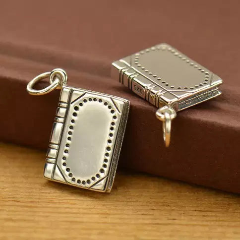 Sterling Silver 3D Realistic Book Charm 21x15mm - 1pc