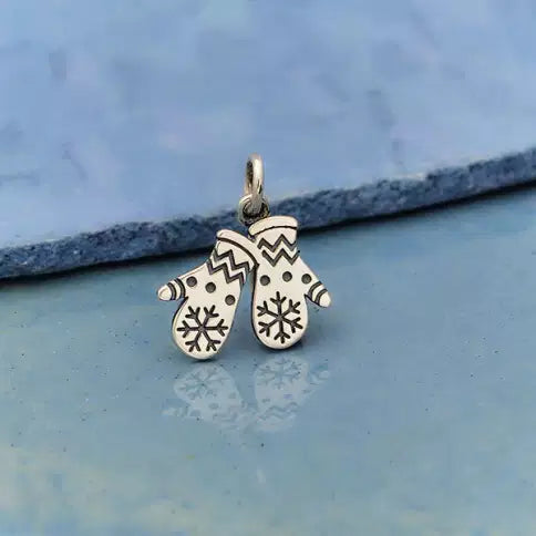 Sterling Silver Snow Mittens Charm 17x13mm - 1pc