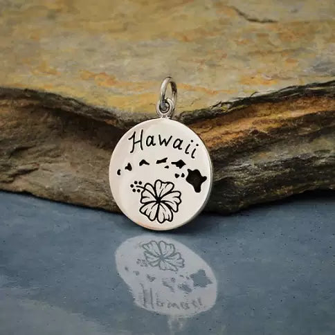 Sterling Silver Hawaii Charm on a Disk 21x15mm - 1pc