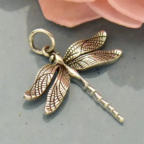 Sterling Silver Realistic Dragonfly Charm 24.5x21mm - 1pc