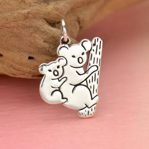 Sterling Silver Mom And Baby Koala Charm 20.5x13mm - 1pc