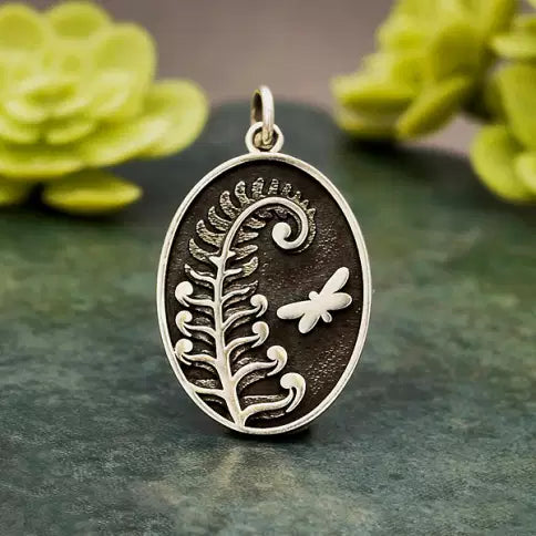 Sterling Silver Fern Charm with Butterfly - 1pc