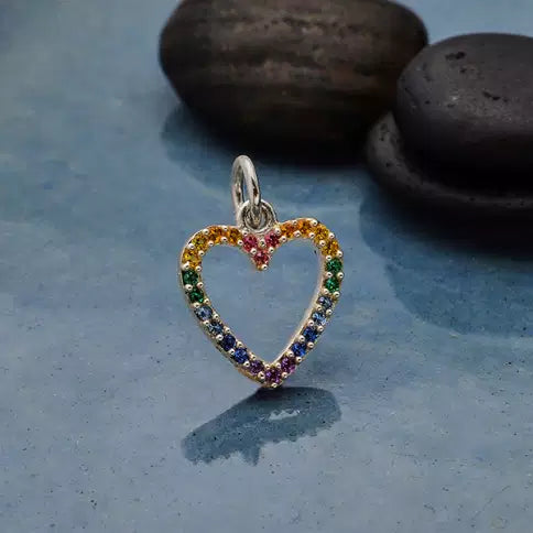 Sterling Silver Rainbow Heart Charm with Nano Gems - 1pc – Plazko