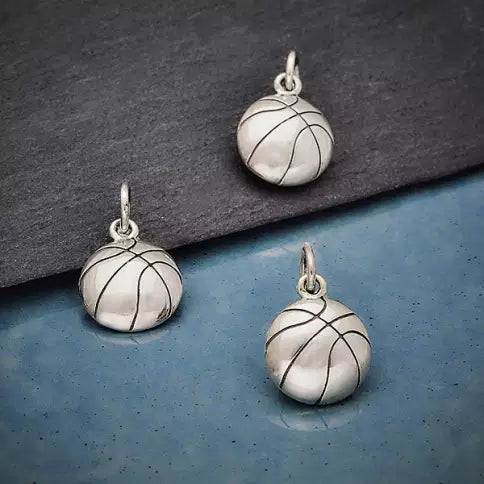 Sterling Silver Basketball Charm 16x10mm - 1pc