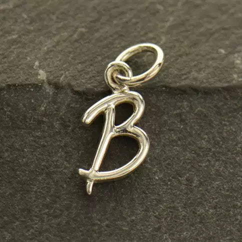 Sterling Silver Script Initial Letter B Charm 12x5mm - 1pc