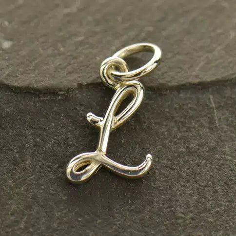 Sterling Silver Script Initial Letter L Charm 12x8mm - 1pc