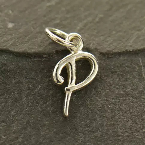 Sterling Silver Script Initial Letter P Charm 12x7mm - 1pc