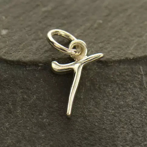 Sterling Silver Script Initial Letter T Charm 12x7mm - 1pc