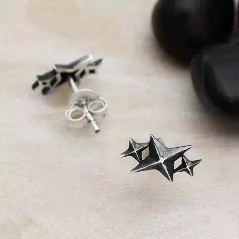 Sterling Silver Three North Stars Post Earrings 9x7mm - 1pr