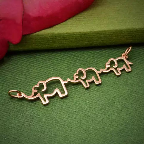 Rose Gold Plated Mama and Two Baby Elephant Festoon 12x45mm - 1pc