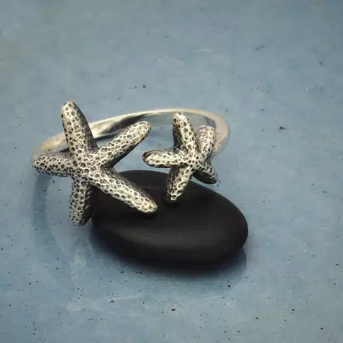 Anillo de estrella de mar ajustable en plata de ley (1 pieza)