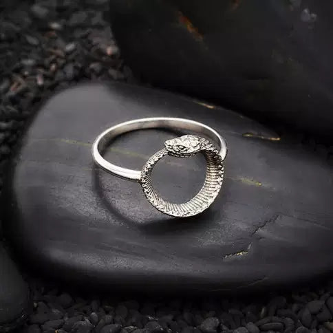 Anillo Ouroboros de plata de ley con serpiente en el frente - Talla 6 - 1 pieza