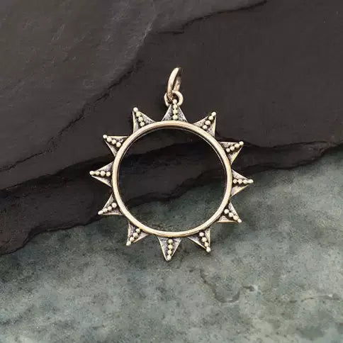 Sterling Silver Sun Charm with Tiny Granulation 28x22mm - 1pc