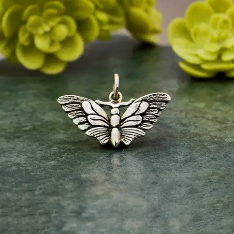 Sterling Silver Butterfly Moth Charm 14x20mm - 1pc