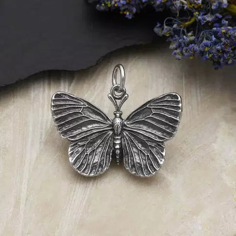 Sterling Silver Dimensional Butterfly Pendant 21x24mm - 1Pc