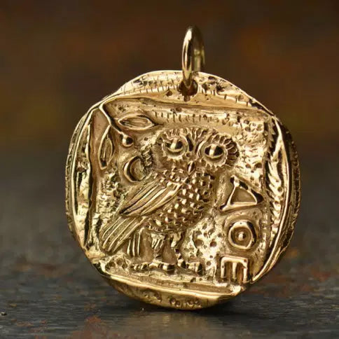 Coin Charm Athena Owl Charm Owl of Athena Bronze 24x19mm - 1pc