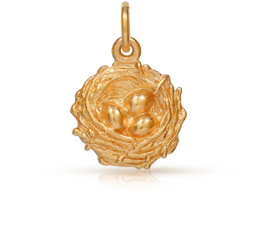 Bird Nest Charm Satin 24Kt Gold Plated Sterling Silver 15x10mm - 1pc