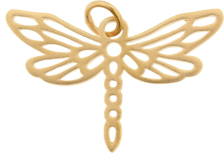 Dragonfly Charm Satin 24K Gold Plated Sterling Silver 16x25mm - 1pc