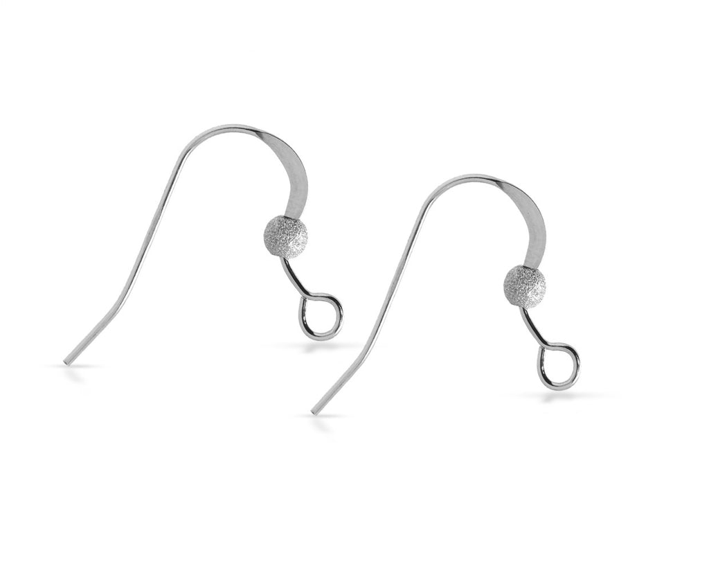 French Hook Flat Ear Wires W/ Stardust Bead Sterling Silver 18x16mm - 5 pairs