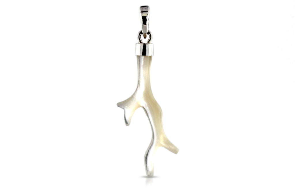 Hand Carved Mother Of Pearl Coral Branch Pendant 45x3mm - 1pc