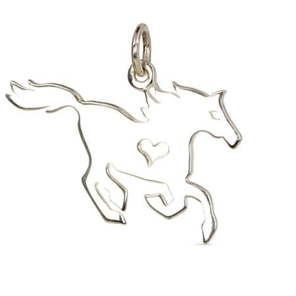 Sterling Silver Horse Charm With Heart Cutout 21.5x23.5mm - 1pc