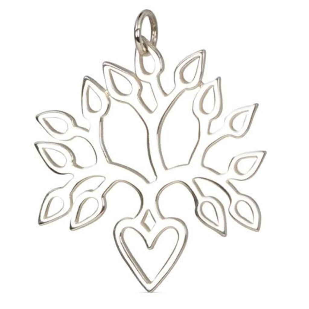 Charm de árbol con forma de corazón floreciente en plata de ley, 30 x 26 mm (1 unidad)