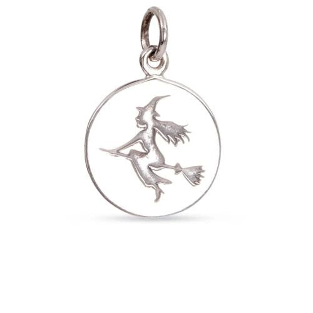 Sterling Silver Witch Disk Charm 19x12.5mm - 1pc