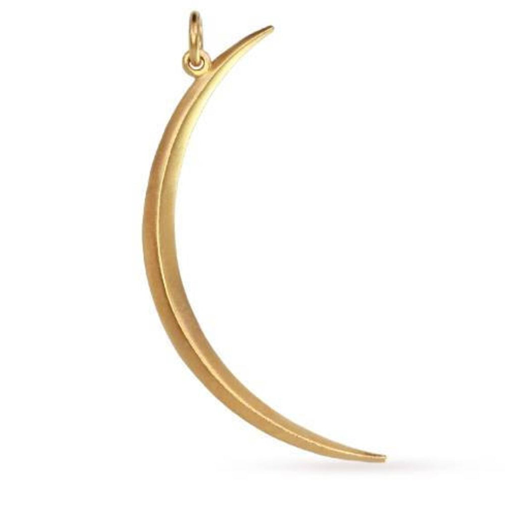 Satin 24Kt Gold Plated Sterling Silver Skinny Ridged Moon Charm 39x16mm - 1pc