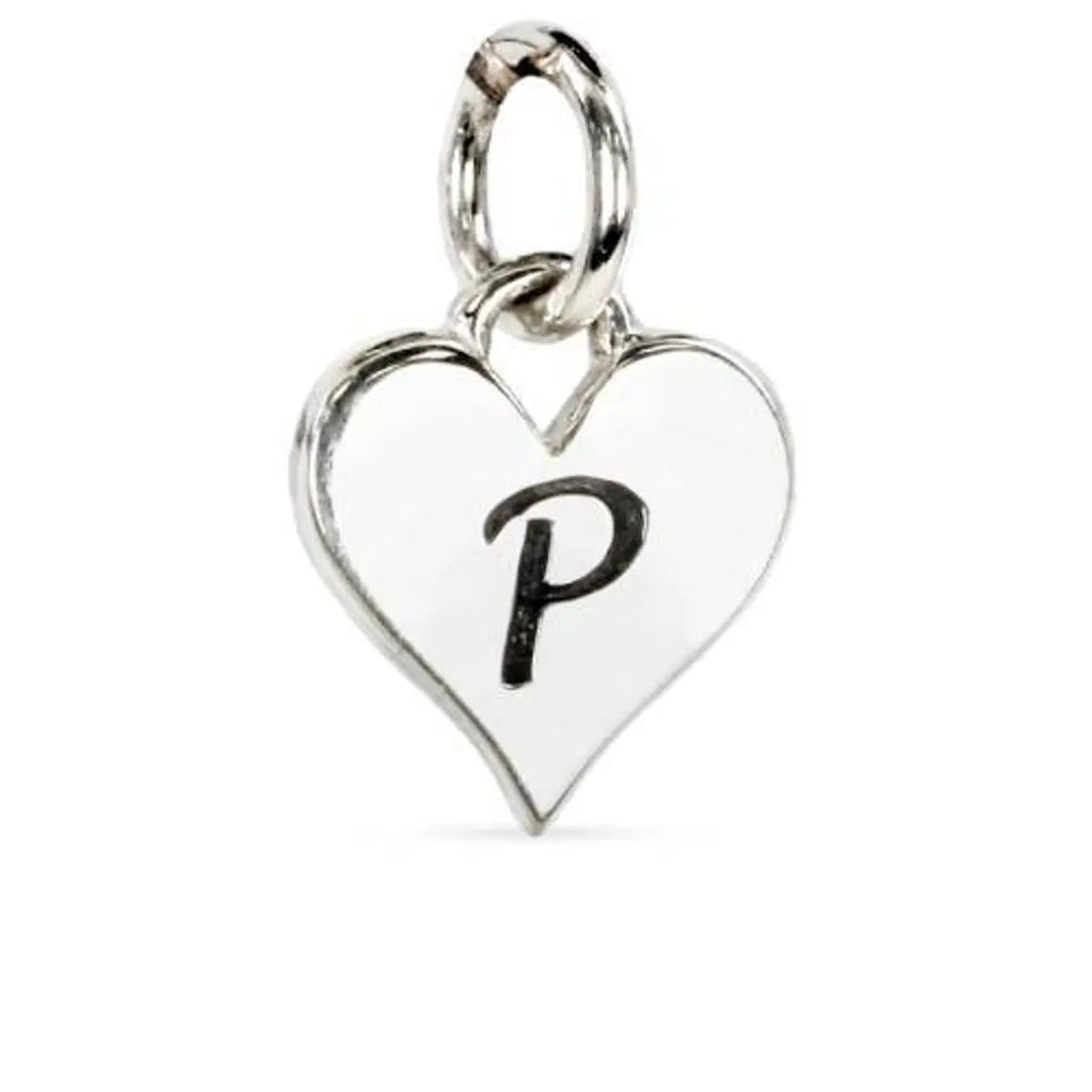 Sterling Silver Script 'P' Alphabet Heart Charm 12x8mm - 1pc