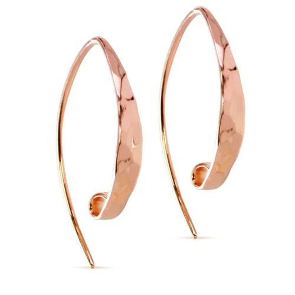 18Kt Rose Gold Plated Sterling Silver Long Hammered Ear Wire 28.5x13mm - 1pair