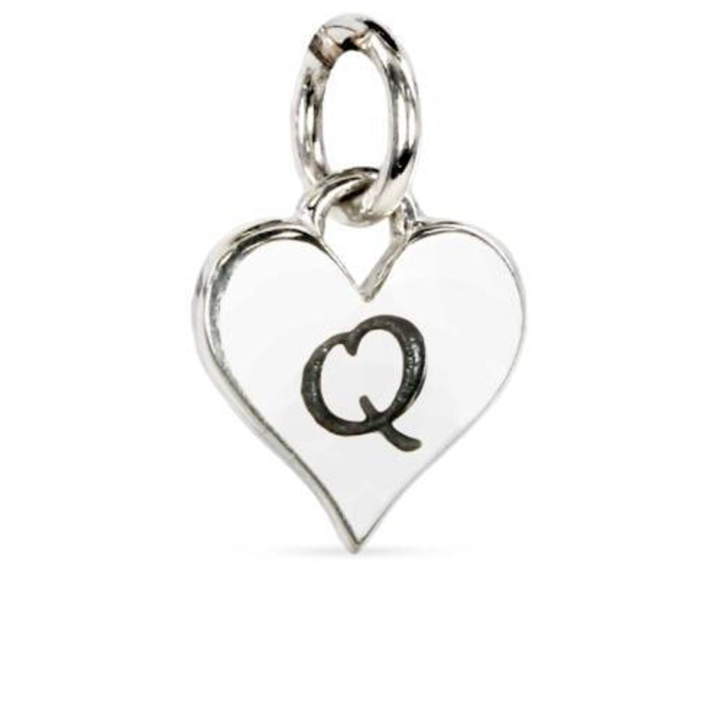 Dije de corazón con letra "Q" en plata de ley, 12 x 8 mm (1 unidad)