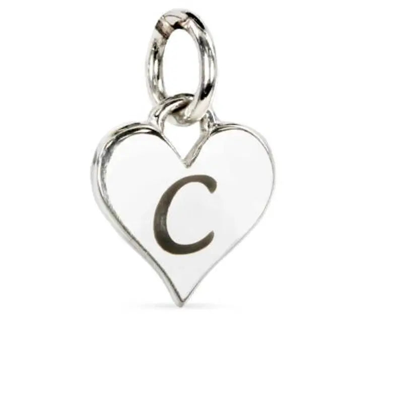 Sterling Silver Script 'C' Alphabet Heart Charm 12x8mm - 1pc