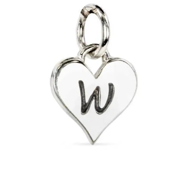 Sterling Silver Script 'W' Alphabet Heart Charm 12x8mm - 1pc