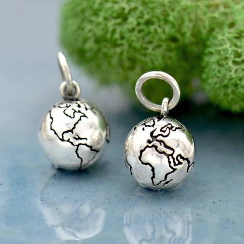 Sterling Silver 3D World Charm 13.5x8mm - 1pc