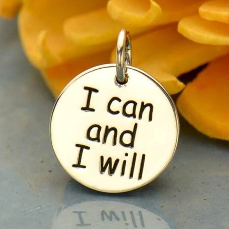 Sterling Silver 'I Can And I Will' Charm 15.5x12mm - 1pc