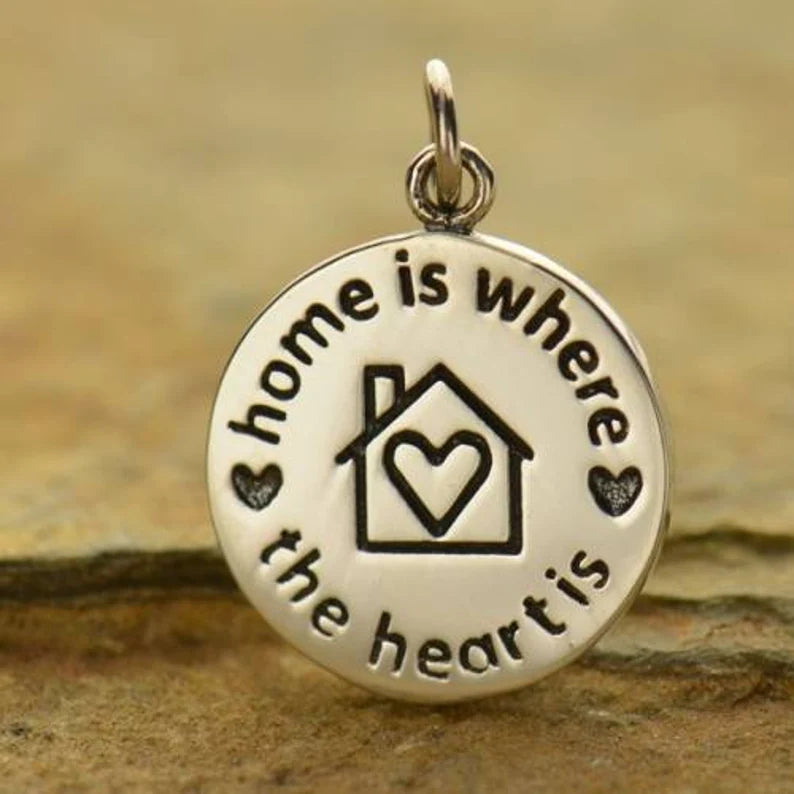 Sterling Silver 'Home Is Where The Heart Is' Charm 21x14.5mm - 1pc