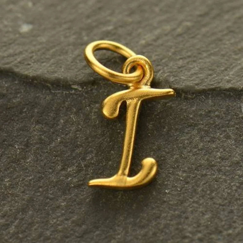 24Kt Gold Plated Sterling Silver Initial Letter I Charm 11x5mm - 1pc