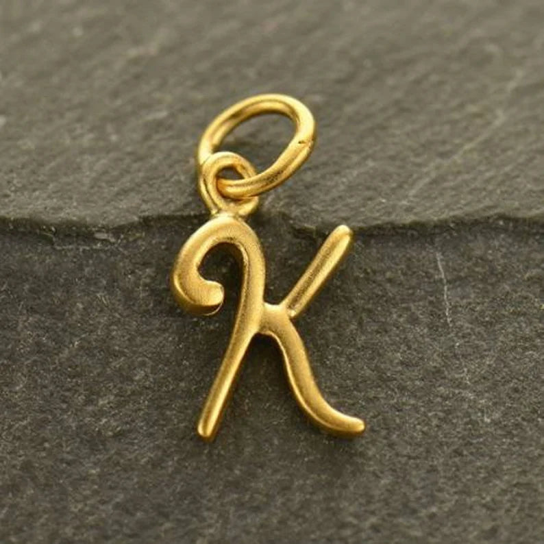 24Kt Gold Plated Sterling Silver Initial Letter K Charm 12x8mm - 1pc
