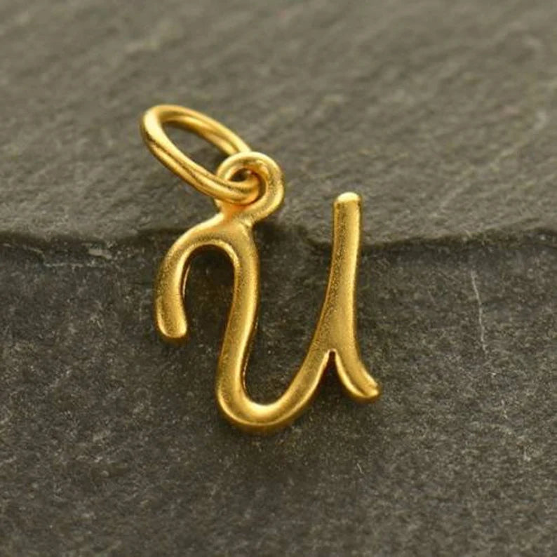 24Kt Gold Plated Sterling Silver Initial Letter U Charm 11x11mm - 1pc