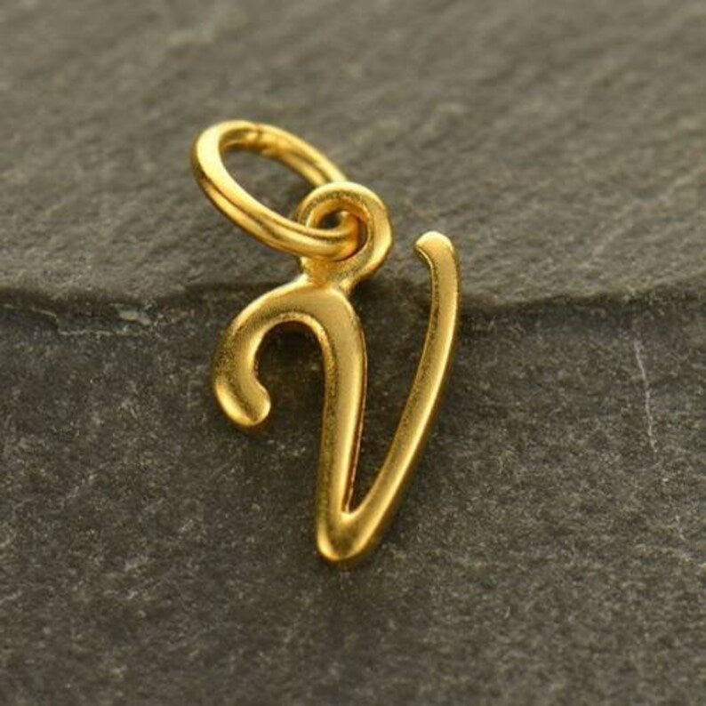 24Kt Gold Plated Sterling Silver Initial Letter V Charm 11x7mm - 1pc