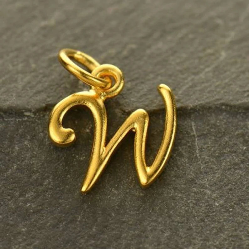 24Kt Gold Plated Sterling Silver Initial Letter W Charm 14x7mm - 1pc