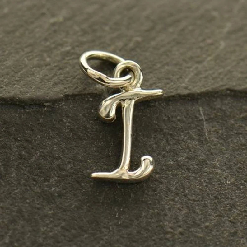 Sterling Silver Script Initial Letter I Charm 11x5mm - 1pc