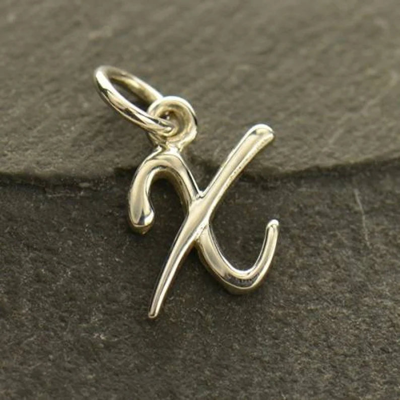 Sterling Silver Script Initial Letter X Charm 11x7mm - 1pc
