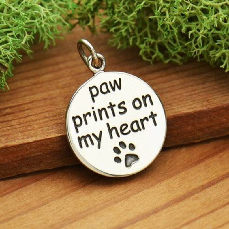 Sterling Silver 'Paw Prints On My Heart' Charm 14x10.6mm - 1pc