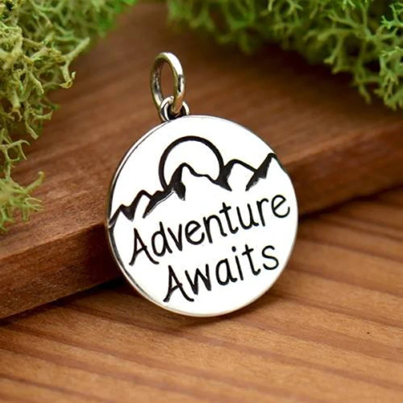 Sterling Silver 'Adventure Awaits' Charm 20x15mm - 1pc