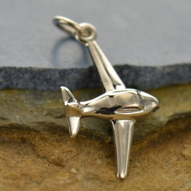 Sterling Silver Airplane Charm 24x11.5mm - 1pc